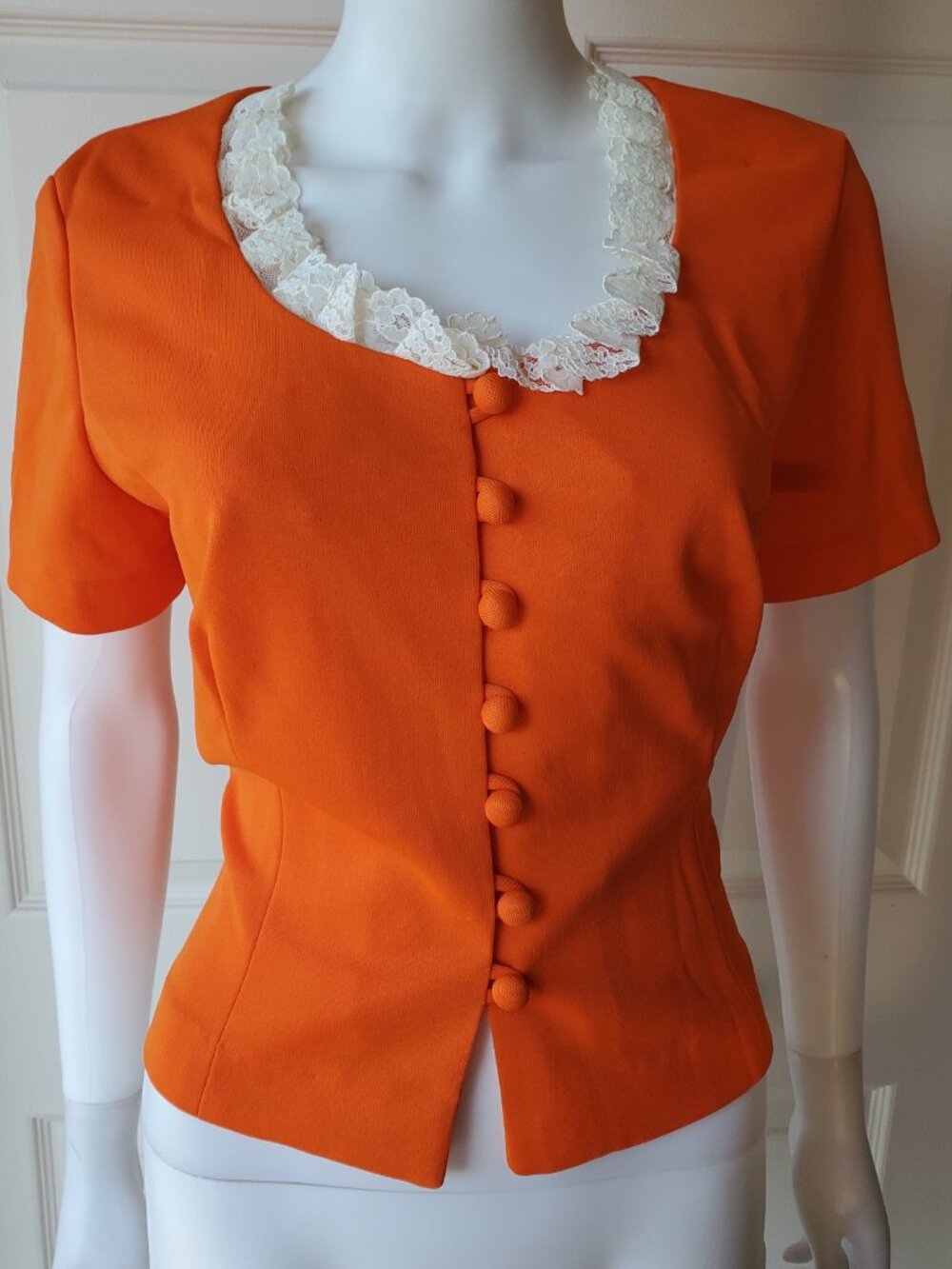 Vintage 70s Womens Orange Short Sleeve Top
